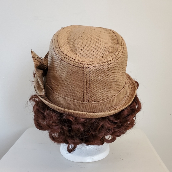 Vintage Woven Straw Fedora Hat With Bow Detail - Picture 4 of 12